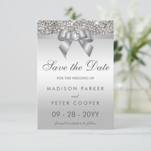 Silver Sequins Diamond Bow bespaart de datum van h Save The Date (Staand voorkant)