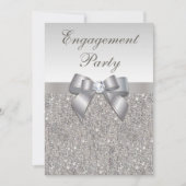 Silver Sequins Diamonds Bow Engagement Party Kaart (Voorkant)