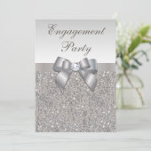 Silver Sequins Diamonds Bow Engagement Party Kaart (Staand voorkant)