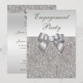 Silver Sequins Diamonds Bow Engagement Party Kaart (Voorkant / Achterkant)