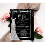 Silver Sequins Dress 50th Birthday Kaart<br><div class="desc">Zilveren kleden en confetti op zwarte achtergrond.</div>