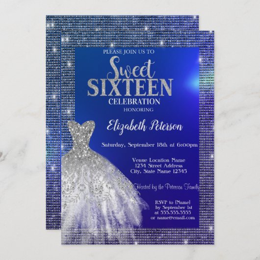 Silver Sequins, Dress Blue Sweet 16 Kaart (Voorkant / Achterkant)