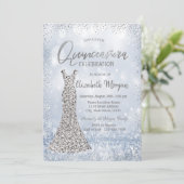 Silver Sequins Dress Confetti Bokeh Quinceañera Kaart (Staand voorkant)