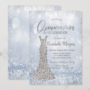 Silver Sequins Dress Confetti Bokeh Quinceañera Kaart
