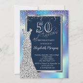 Silver Sequins Dress Holographic 50th Birthday Kaart (Voorkant)