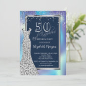 Silver Sequins Dress Holographic 50th Birthday Kaart (Staand voorkant)