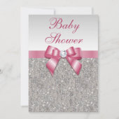 Silver Sequins en Bow Girls Pink Baby shower Kaart (Voorkant)