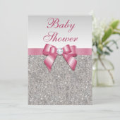 Silver Sequins en Bow Girls Pink Baby shower Kaart (Staand voorkant)