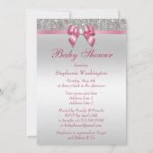 Silver Sequins en Bow Girls Pink Baby shower Kaart (Achterkant)