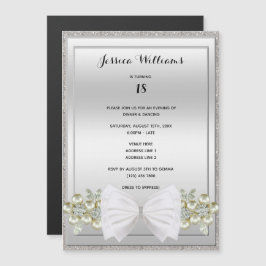 Silver Sequins en Floral Pareltjes Glitter Bow Bir Magnetische Uitnodiging