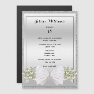 Silver Sequins en Floral Pareltjes Glitter Bow Bir Magnetische Uitnodiging