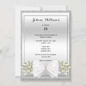 Silver Sequins en Floral Pareltjes Glitter Bow Bir Magnetische Uitnodiging (Voorkant)