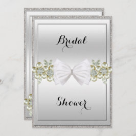 Silver Sequins & Floral Pareltjes Glitter Bow Brid Kaart