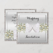 Silver Sequins & Floral Pareltjes Glitter Bow Wedd Kaart (Voorkant / Achterkant)