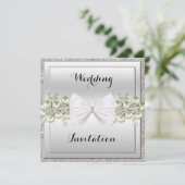 Silver Sequins & Floral Pareltjes Glitter Bow Wedd Kaart (Staand voorkant)