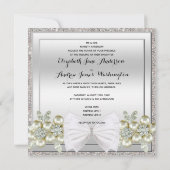 Silver Sequins & Floral Pareltjes Glitter Bow Wedd Kaart (Achterkant)