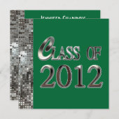Silver Sequins Green Graduation Invitations Kaart (Voorkant / Achterkant)