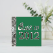 Silver Sequins Green Graduation Invitations Kaart (Staand voorkant)