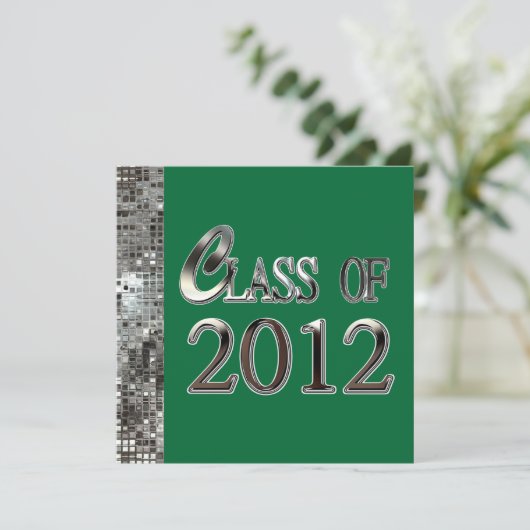 Silver Sequins Green Graduation Invitations Kaart (Staand voorkant)