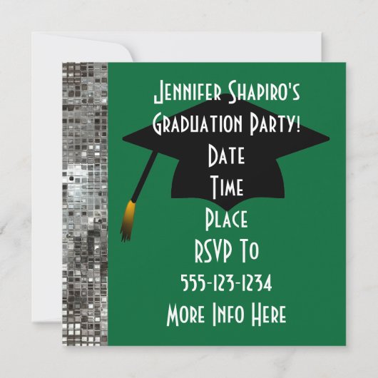 Silver Sequins Green Graduation Invitations Kaart (Achterkant)