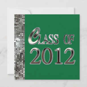 Silver Sequins Green Graduation Invitations Kaart