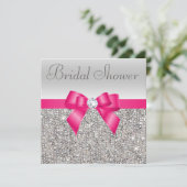 Silver Sequins Hot Pink Bow Diamond Vrijgezellenfe Kaart (Staand voorkant)