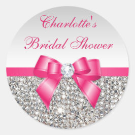 Silver Sequins Hot Pink Bow Diamond Vrijgezellenfe Ronde Sticker