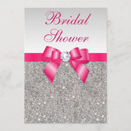 Silver Sequins Hot Pink Bow Vrijgezellenfeest Kaart