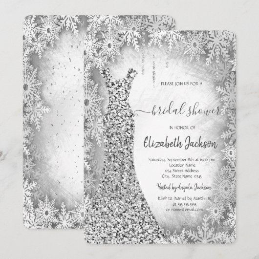 Silver Sequins Jurk Sneeuwvlokken Vrijgezellenfees Kaart (Voorkant / Achterkant)