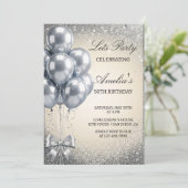 Silver Sequins Let's Birthday Party Invitation Kaart (Staand voorkant)