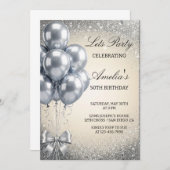 Silver Sequins Let's Birthday Party Invitation Kaart (Voorkant / Achterkant)