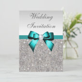 Silver Sequins Levendige Blauwgroen Diamond Bow We Kaart (Staand voorkant)