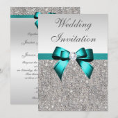 Silver Sequins Levendige Blauwgroen Diamond Bow We Kaart (Voorkant / Achterkant)