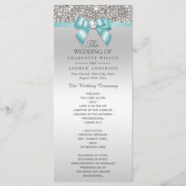 Silver Sequins Licht Blauwgroen Bow Wedding Progra Programmakaart