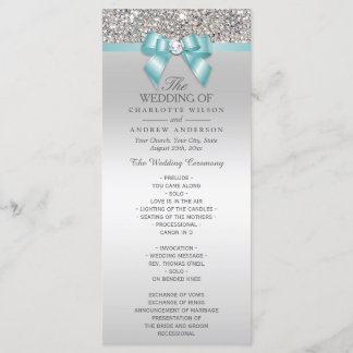 Silver Sequins Licht Blauwgroen Bow Wedding Progra Programmakaart