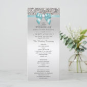 Silver Sequins Licht Blauwgroen Bow Wedding Progra Programmakaart (Staand voorkant)