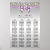 Silver Sequins Lila Bow Wedding Seding Chart Poster (Voorkant)