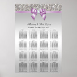 Silver Sequins Lila Bow Wedding Seding Chart Poster