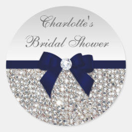 Silver Sequins Navy Bow Diamond Vrijgezellenfeest Ronde Sticker