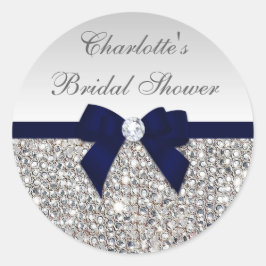 Silver Sequins Navy Bow Diamond Vrijgezellenfeest Ronde Sticker