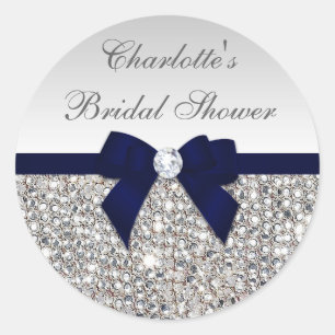 Silver Sequins Navy Bow Diamond Vrijgezellenfeest Ronde Sticker