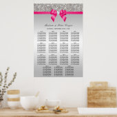 Silver Sequins Pink Bow Wedding Seding Chart Poster (Keuken)