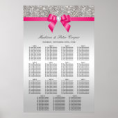 Silver Sequins Pink Bow Wedding Seding Chart Poster (Voorkant)
