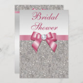 Silver Sequins Pink Bows Diamonds Vrijgezellenfees Kaart (Voorkant / Achterkant)