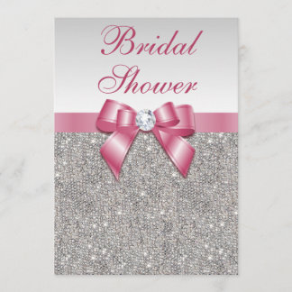 Silver Sequins Pink Bows Diamonds Vrijgezellenfees Kaart