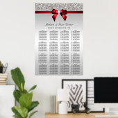 Silver Sequins Red Bow Wedding Seding Chart Poster (Thuiskantoor)