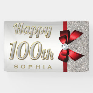 Silver Sequins Red Faux Bow 100th Birthday Spandoek