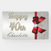 Silver Sequins Red Faux Bow 40th Birthday Spandoek (Horizontaal)
