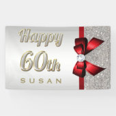 Silver Sequins Red Faux Bow 60th Birthday Spandoek (Horizontaal)