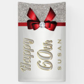 Silver Sequins Red Faux Bow 60th Birthday Spandoek (Verticaal)